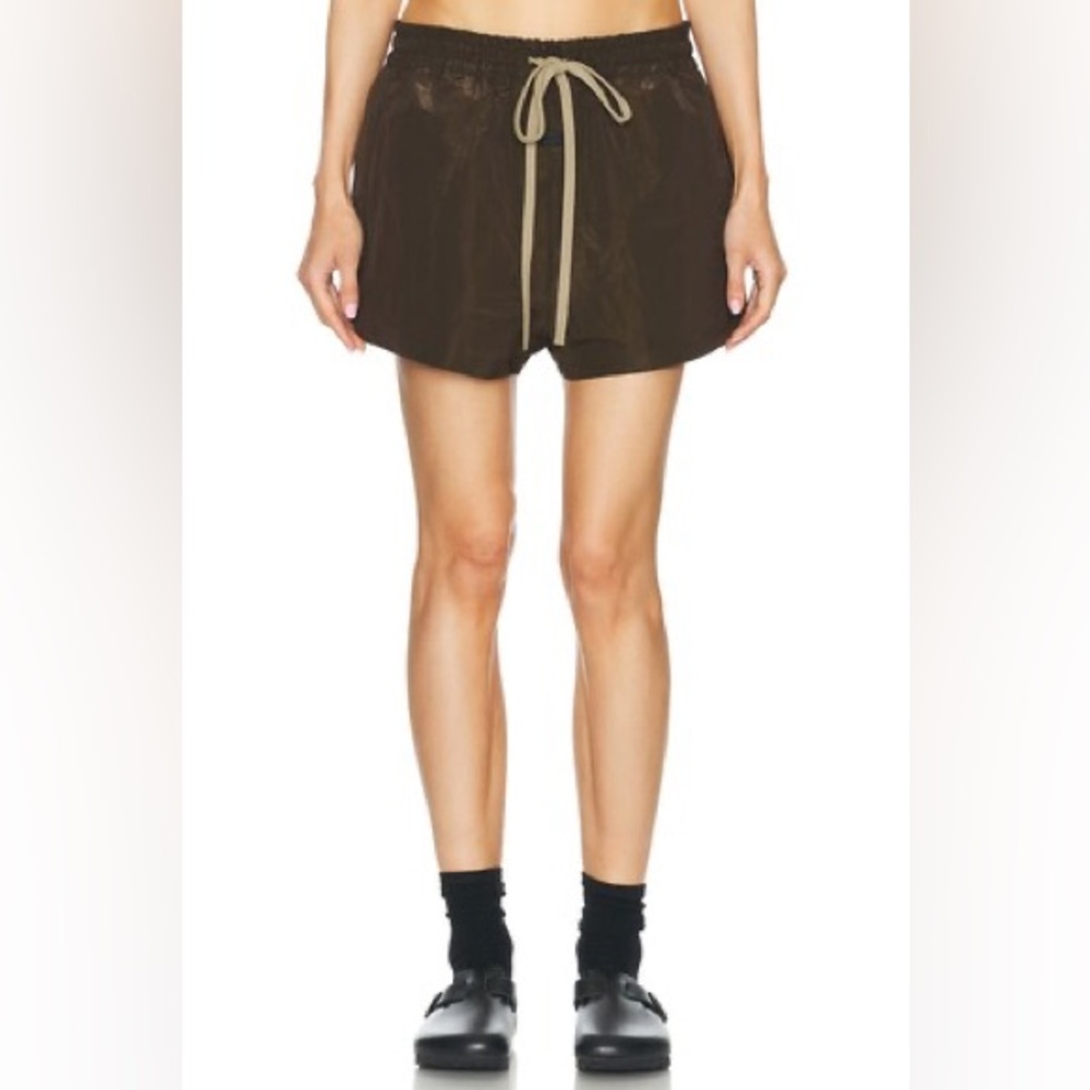 NWOT Fear of God Wrinkled Polyester Running Short Brown Pockets Unisex Large